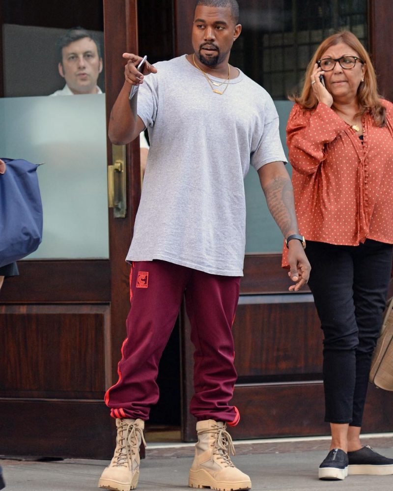 SPOTTED: Kanye in Adidas Yeezy Season 4 Calabasas Sweatpants & Yeezy Military Boots