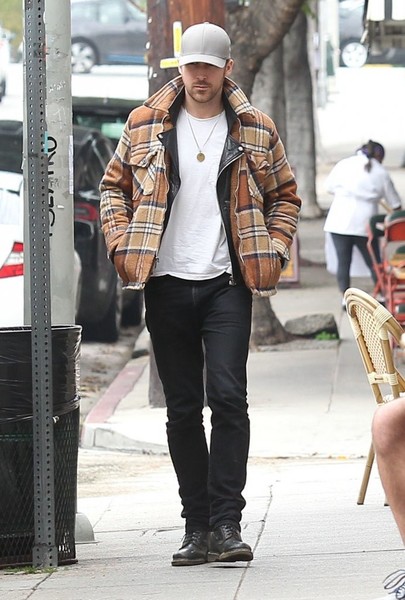 SPOTTED: Ryan Gosling Layering Leather and Checkered Jacket