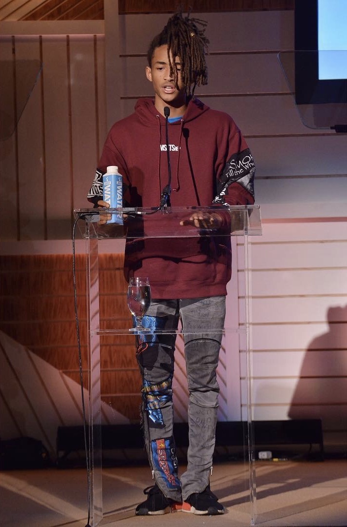 SPOTTED: Jaden Smith In MSFTSrep Custom Hoodie, Jeans and Adidas NMD Sneakers