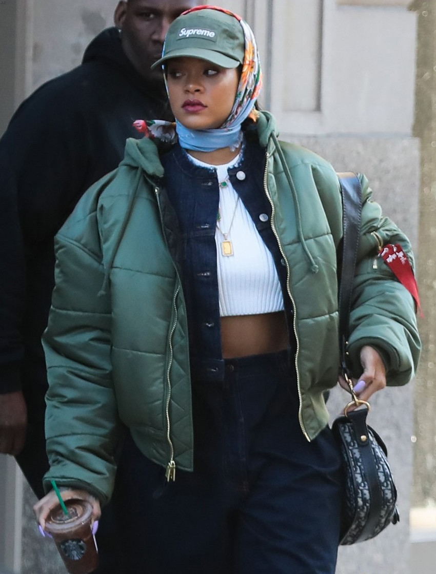SPOTTED: Rihanna In Supreme Hat, Vetements x Alpha Industries Jacket, and Fenty x Puma Boots