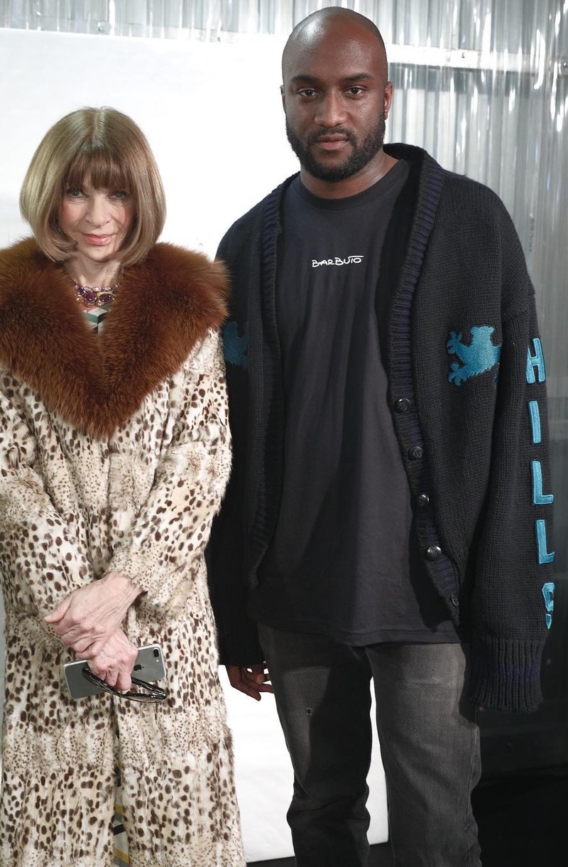SPOTTED: Virgil Abloh In Yeezy Season Cardigan With Anna Wintour At PFW
