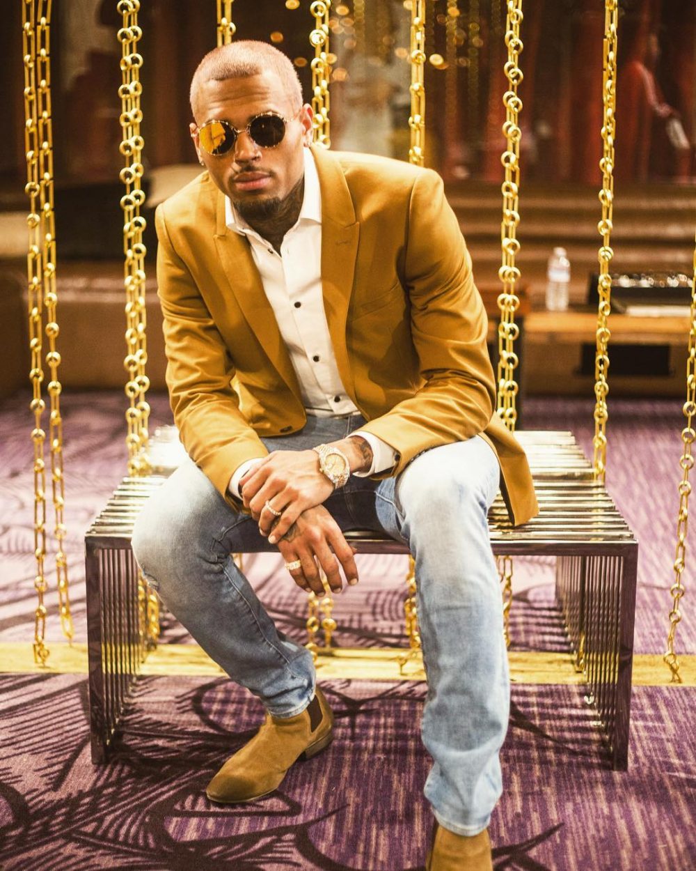 SPOTTED: Chris Brown in Saint Laurent Boots and First Ave Eyewear Sunglasses
