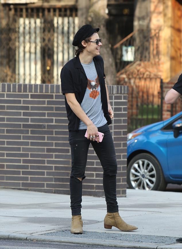 SPOTTED: Harry Styles in Harley Davidson T-Shirt, Saint Laurent Jeans and Boots