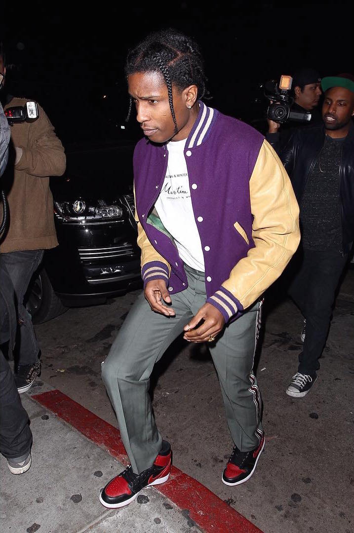 SPOTTED: A$AP Rocky Wears Vintage Varsity Jacket & Martine Rose T-Shirt ...