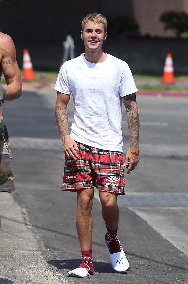 SPOTTED: Justin Bieber In Off-White x Umbro Shorts and Vetements x Reebok Socks