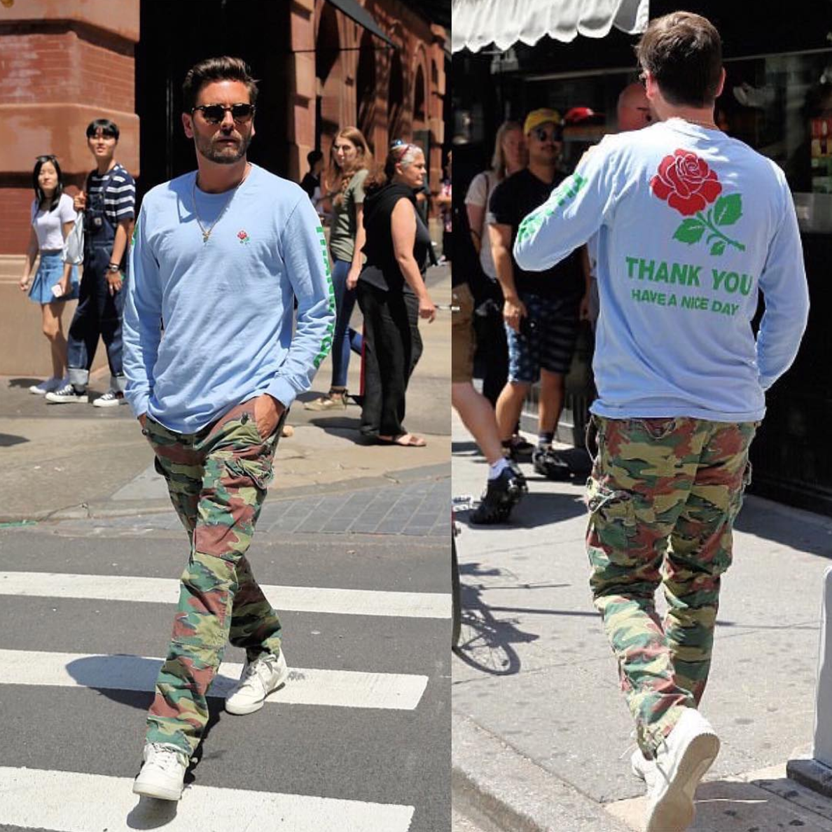 SPOTTED: Scott Disick In Chinatown Market T-Shirt, Ralph Lauren Cargos And Adidas YEEZY Calabasas Sneakers