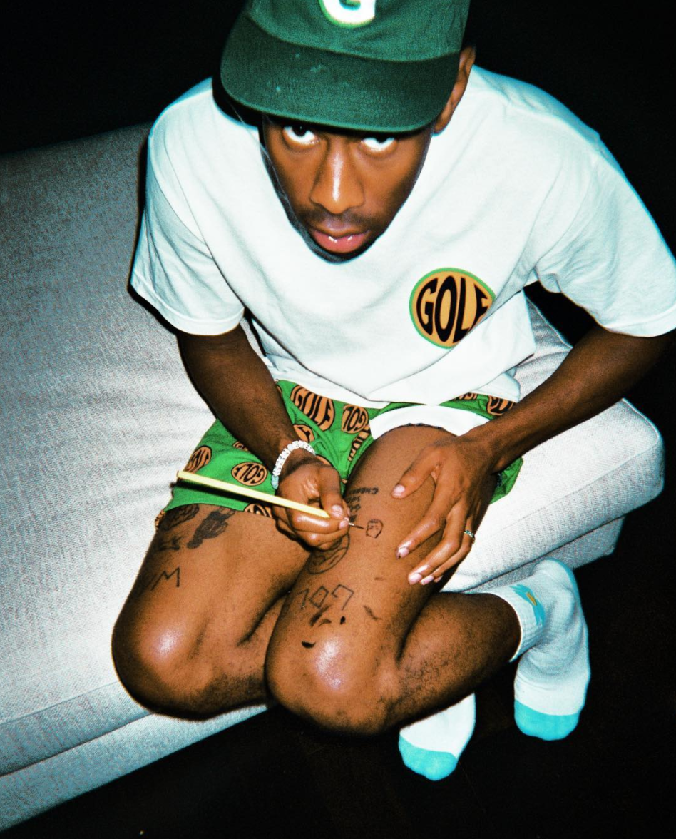 SPOTTED: Tyler, The Creator In Golf Wang Cap, T-Shirt, Shorts And Socks