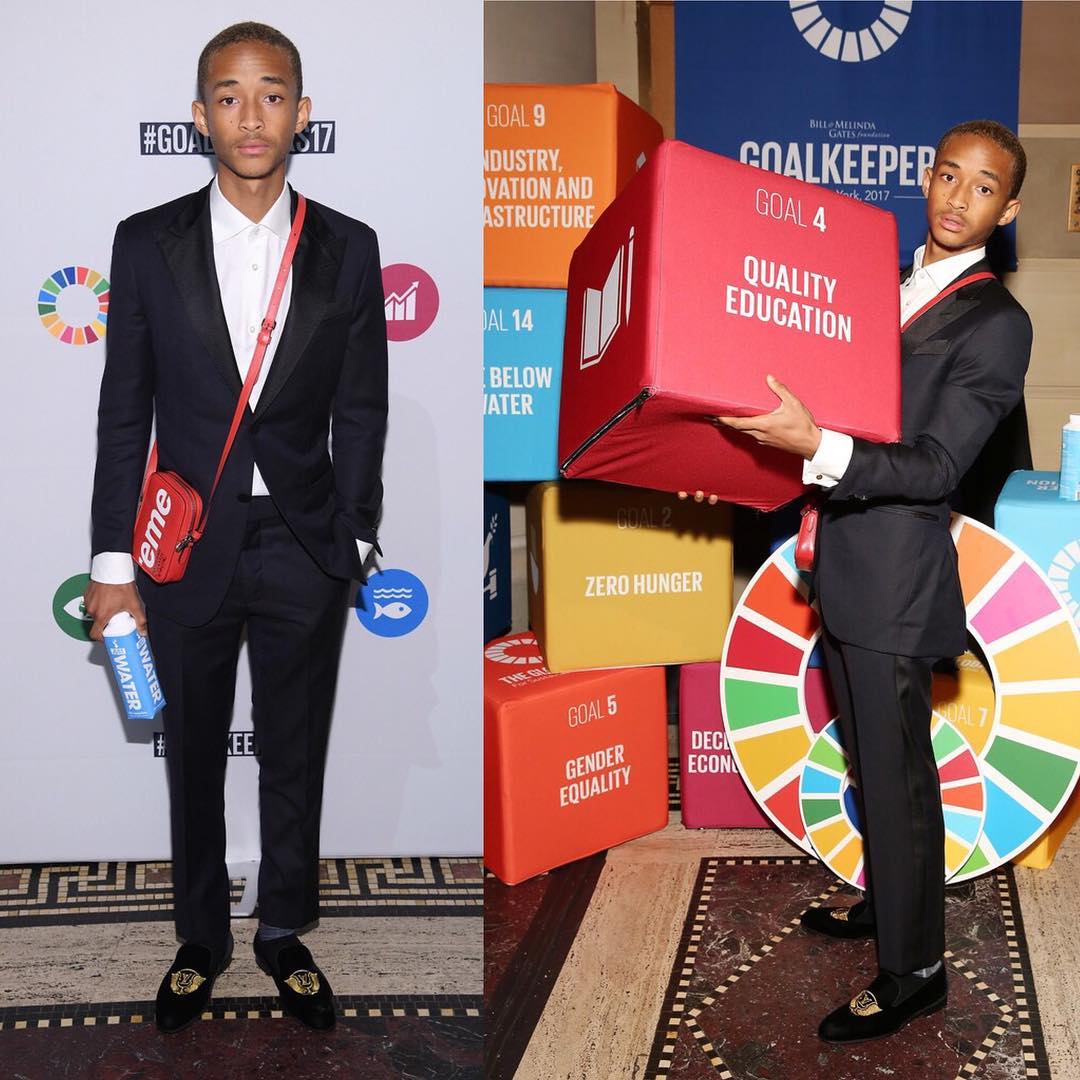 Jaden Smith Brings the Louis Vuitton x Supreme Fanny Pack to the Red Carpet  at the British GQ Men of the Year Awards