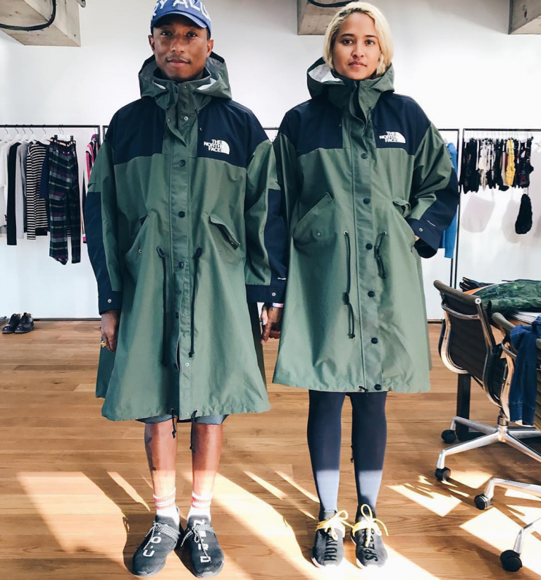 SPOTTED: Pharrell Williams And Helen Lasichanh In Sacai x The North Face Parka And Pharrell Williams x adidas NMD Human Race Sneakers
