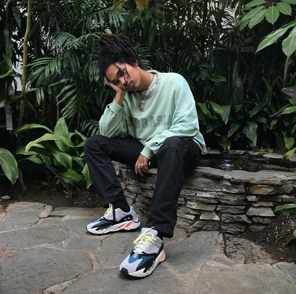 SPOTTED: Luka Sabbat In Raf Simons Nebraska Sweater And Yeezy Runner 500 Sneakers