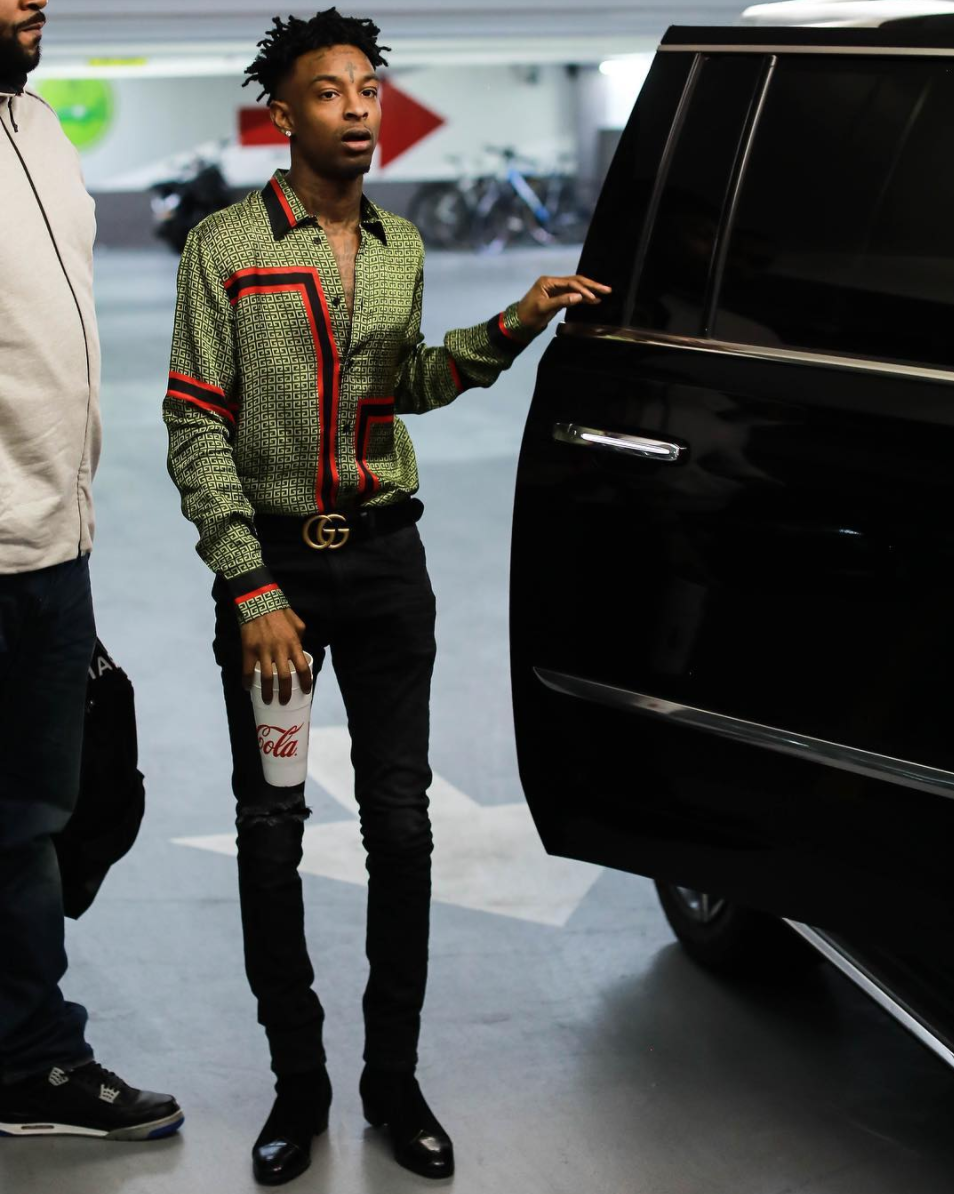 SPOTTED: 21 Savage In Givenchy Shirt & Gucci Belt