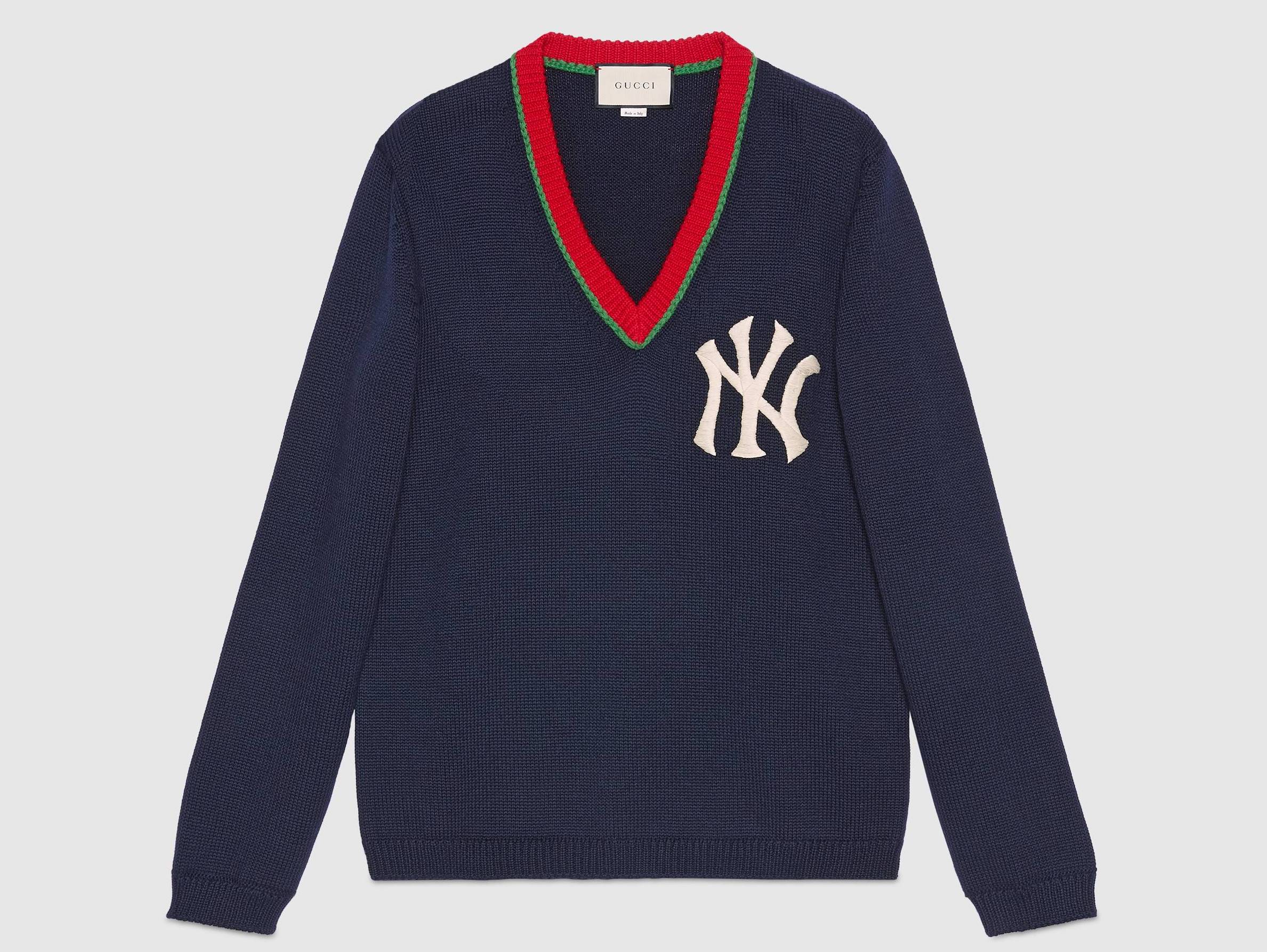 Gucci Navy Blue New York NY Yankees Knit V Neck Sweater, Men's (Size XL)