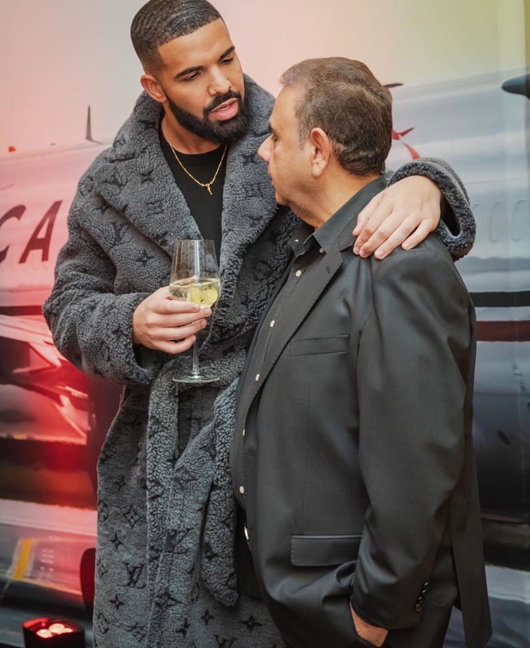 Drake's Louis Vuitton shearling teddy coat