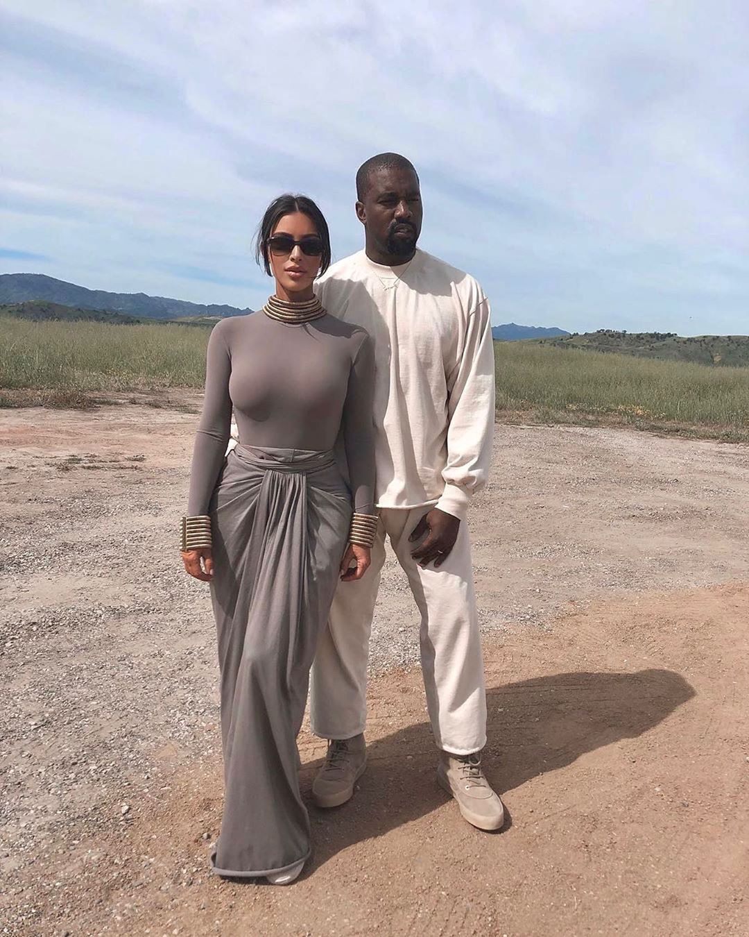 Kim Kardashian and Kanye West at the Louis Vuitton PFW show