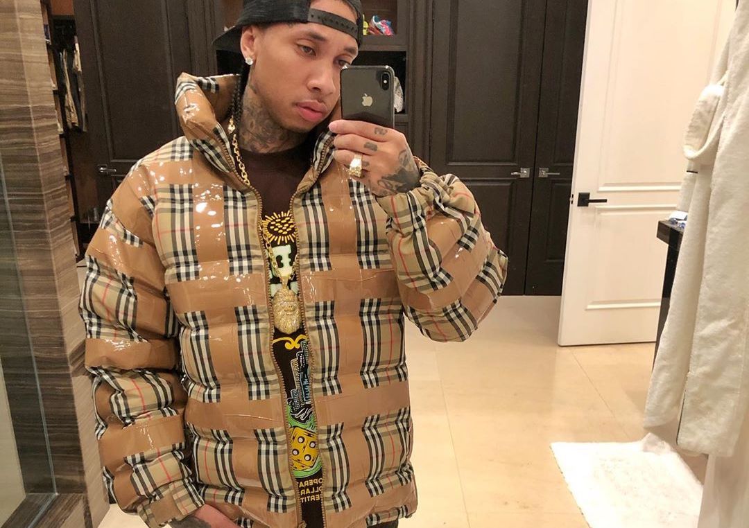 SPOTTED: Tyga in Burberry’s Tape Detail Vintage Puffa Jacket