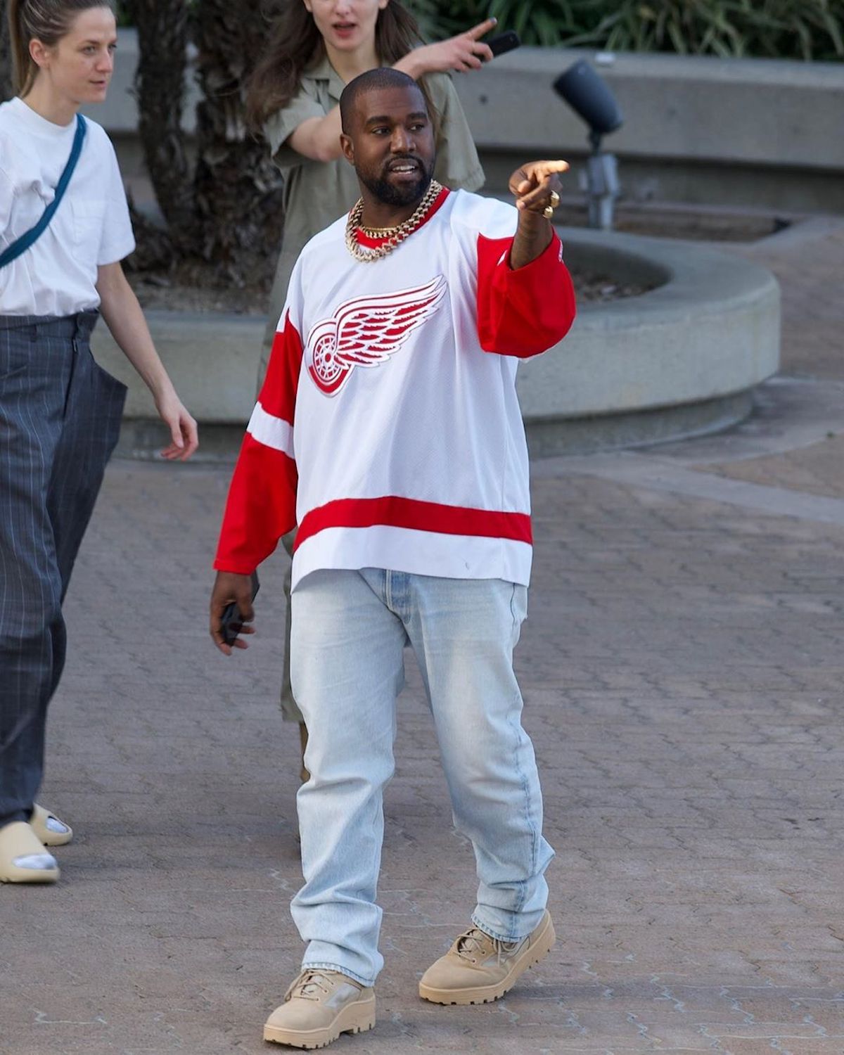 SPOTTED: Kanye West dons Levi’s, Yeezy & Red Wings Jersey in Calabasas ...