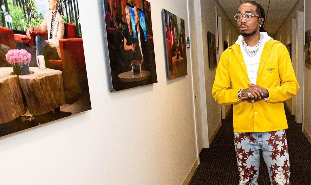 SPOTTED: Quavo Don Prada Jacket & Air Jordan 1’s on Ellen