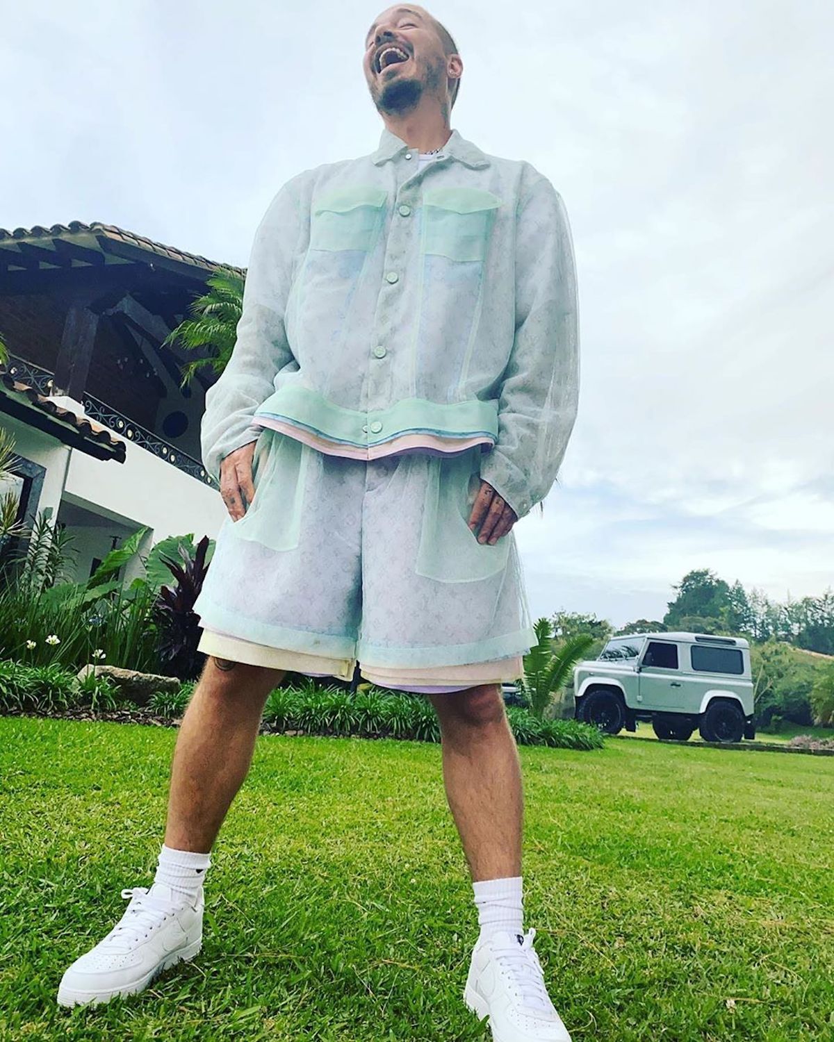 SPOTTED: J Balvin in Louis Vuitton Tulle Set and Nike AF1 Trainers