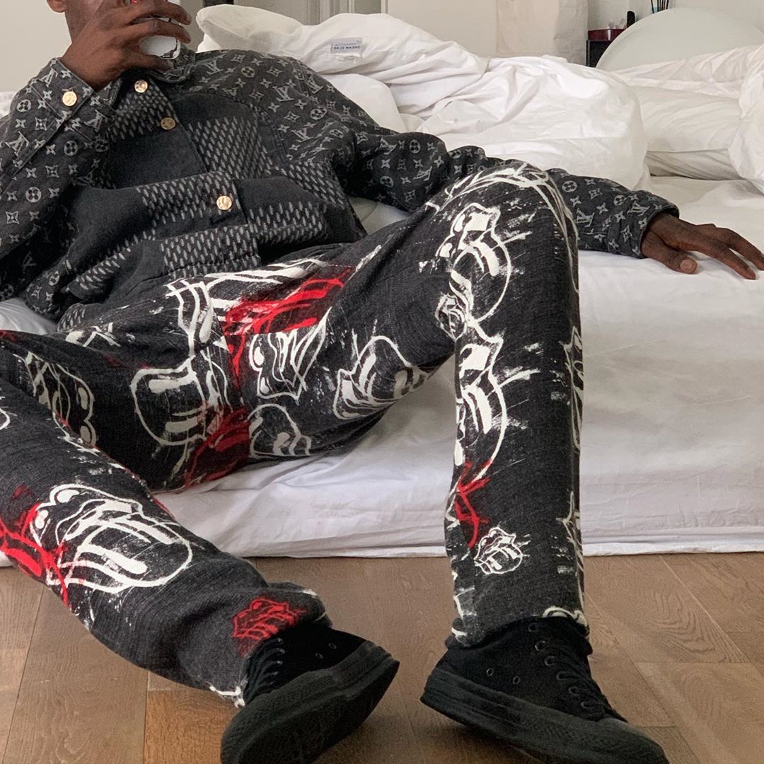 ASAP NAST in fluffy jacket from Virgil Abloh's debut Louis Vuitton  collection.
