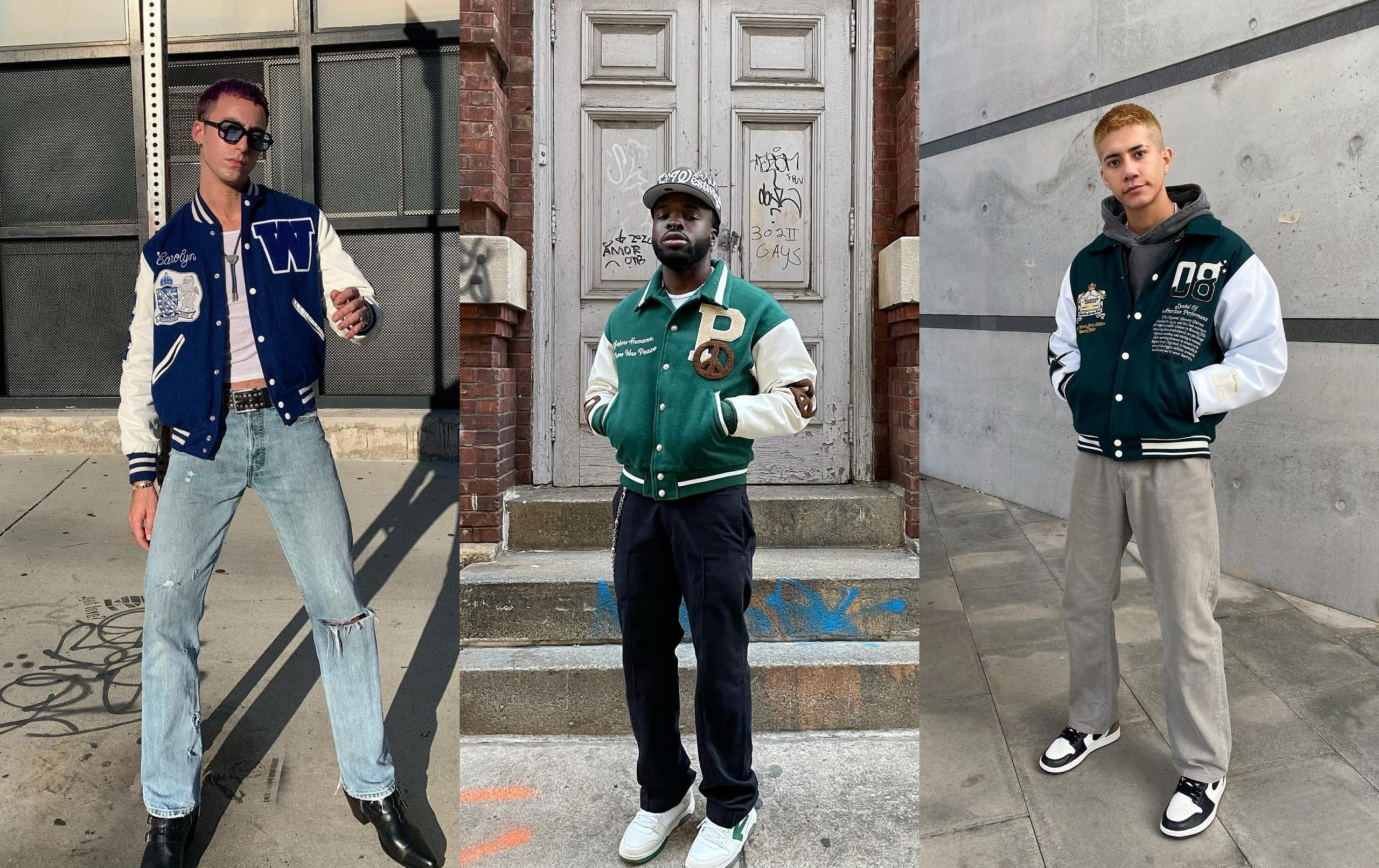 Street style varsity green jacket LV, Men's Fashion, Coats