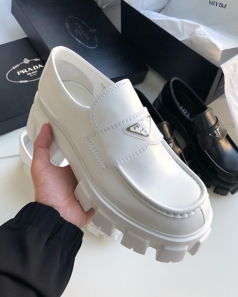 monolith brushed leather pointed loafers prada