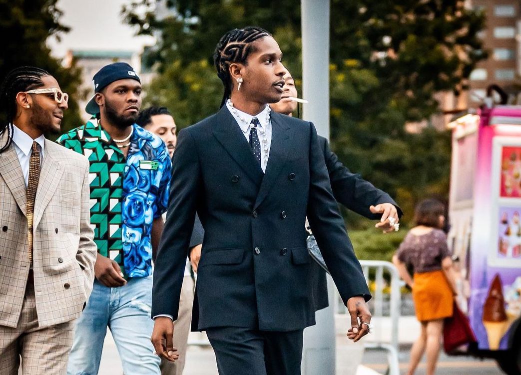 ASAPRocky wears a @celine suit, @newbottega shoes, and @galtandbro necklace  for the @tribeca festival premiere of his new documentary…