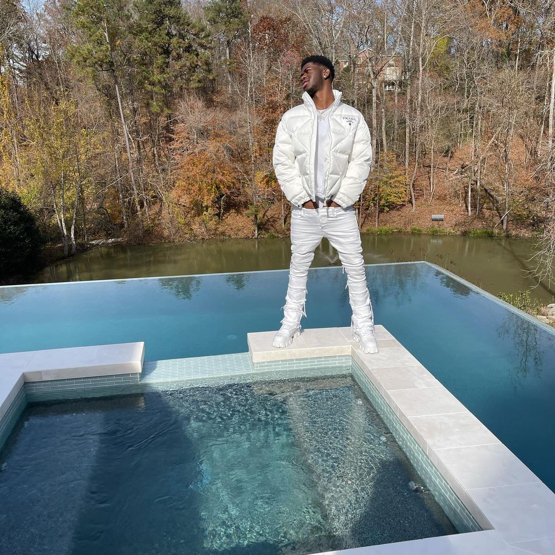 SPOTTED: Lil Nas X Poolside in All-White Prada & Balenciaga
