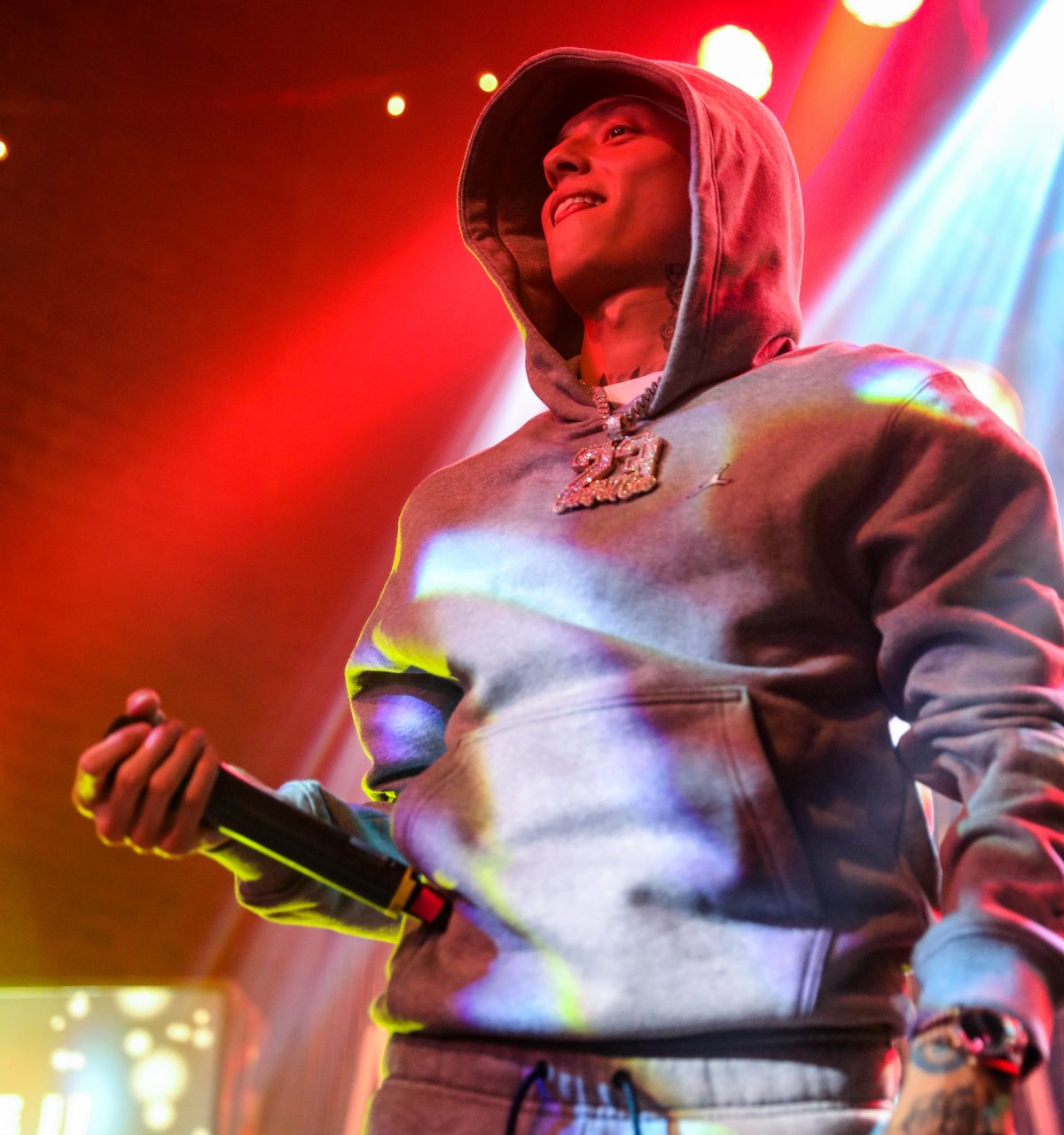 LONDON, ENGLAND - DECEMBER 09:  attends as JD kicked-off the Christmas season with an exclusive TikTok live stream concert featuring performances from the UK’s rap biggest talent and the stars of their festive campaign, at Village Underground on December 09, 2021 in London, England. (Photo by Tristan Fewings/Getty Images for JD)