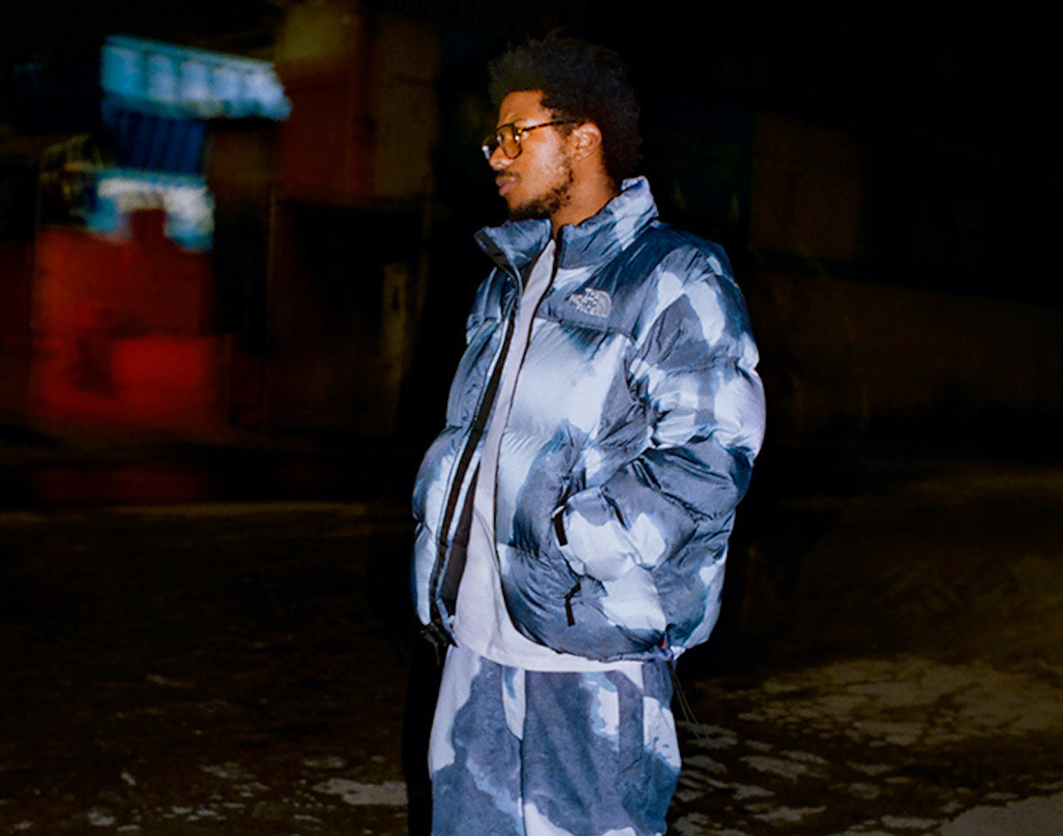 Supreme x The North Face Bleached Denim Print Nuptse Jacket Blue