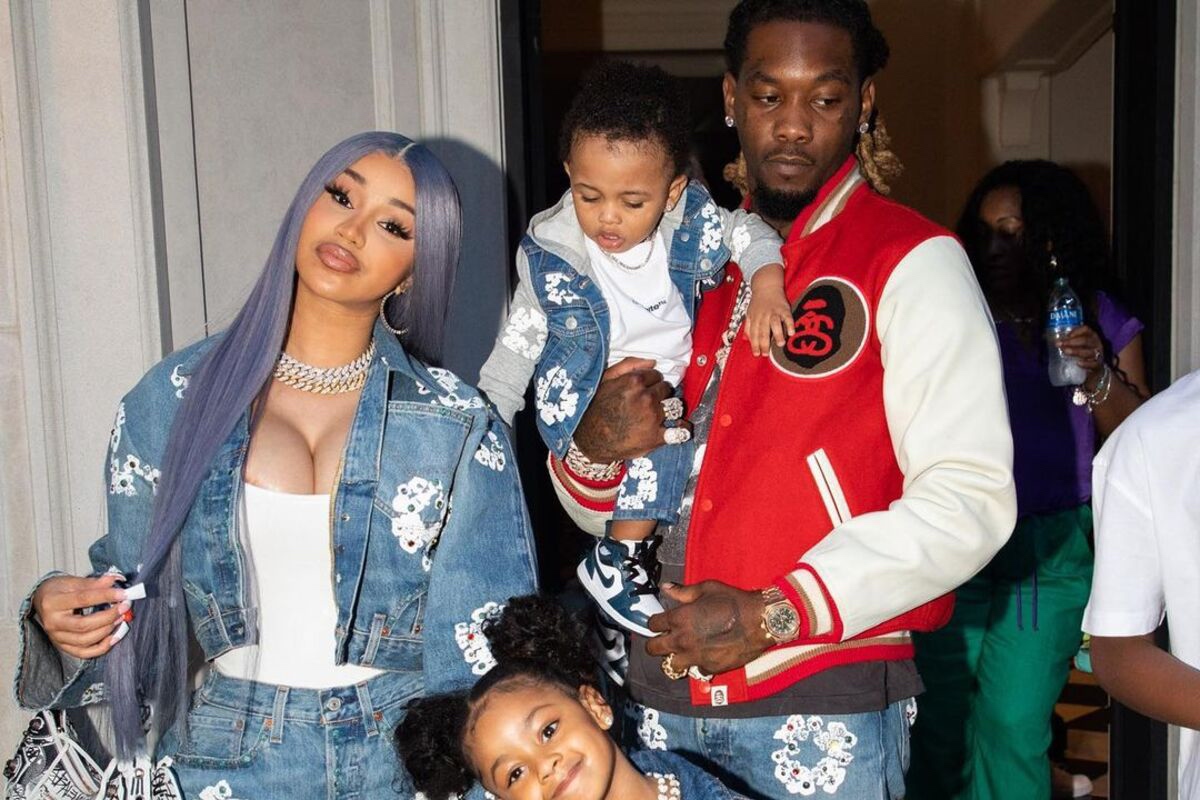SPOTTED: Cardi B & Offset Pose for a Family Flick in Full Denim Tears Ensemble