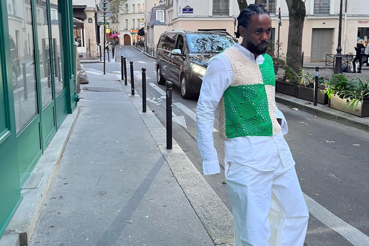 Kenrick Lamar Poses in Paris Wearing a Crochet Vest and Leather Shoes –  Footwear News