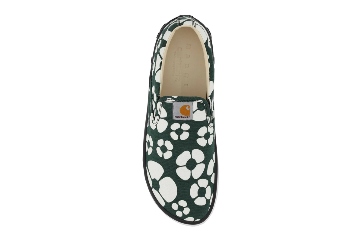 【MARNI】Marni x Carhartt WIP] Floral Print Slip-On/送料込み Marni x Carhartt floral-print slip-on Sneakers | Green