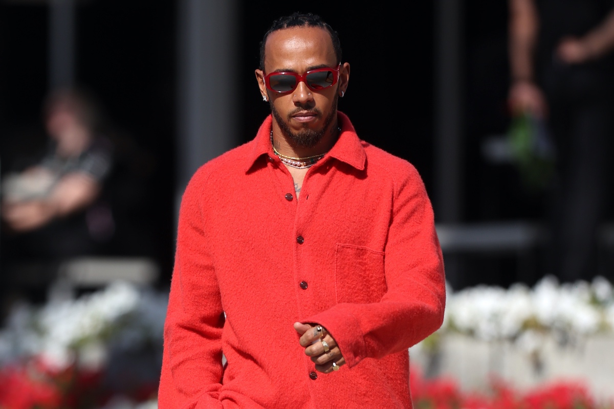 SPOTTED: Lewis Hamilton Takes to the Track Wearing Vibrant Prada Laced Ensemble