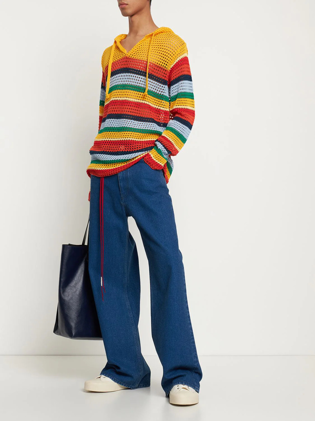 MARNI Striped crochet-knit straight-leg pants