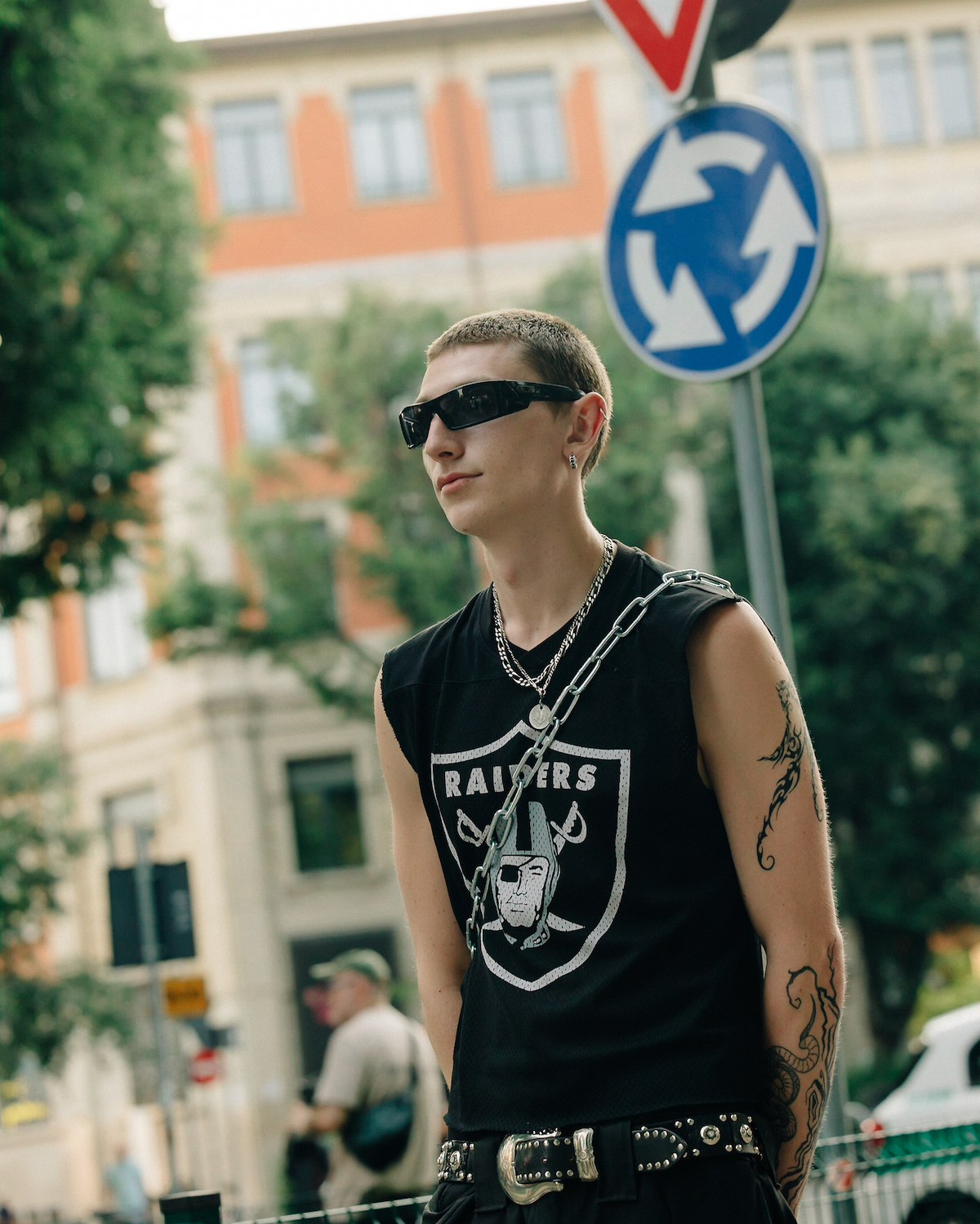 Man with Supreme T-shirt and Blue Shirt before Prada Fashion Show, Milan Fashion  Week Street Style on June 17, Editorial Photography - Image of blond, june:  194548802