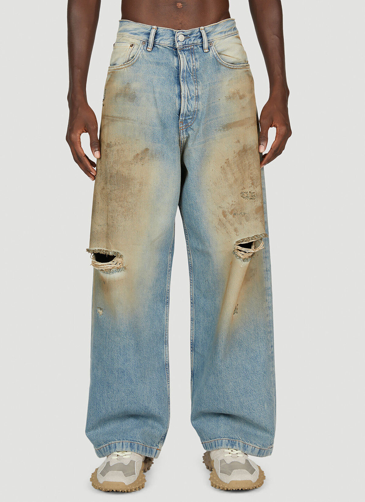 Acne Studios 1989 Men's Loose Fit Jeans Distressed Mud Stained