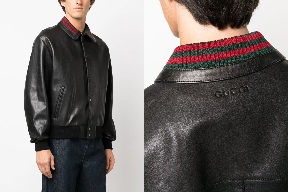 PAUSE or Skip: Gucci Black Web-Detail Leather Jacket