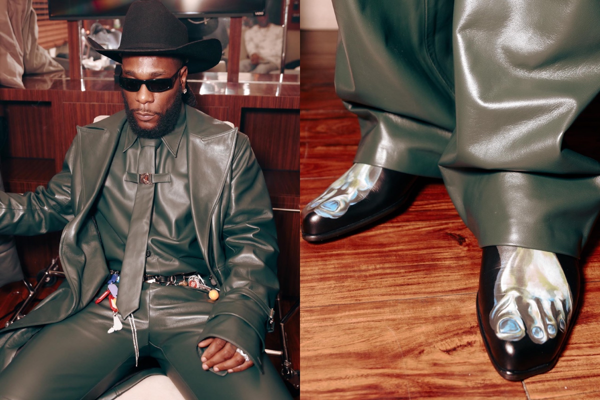SPOTTED: Burna Boy Lives for Leather Backstage at 2024 Grammy Awards Wearing Full byJAMIE
